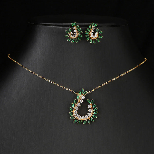 Vintage Zircon Earrings/Necklace Jewelry Sets