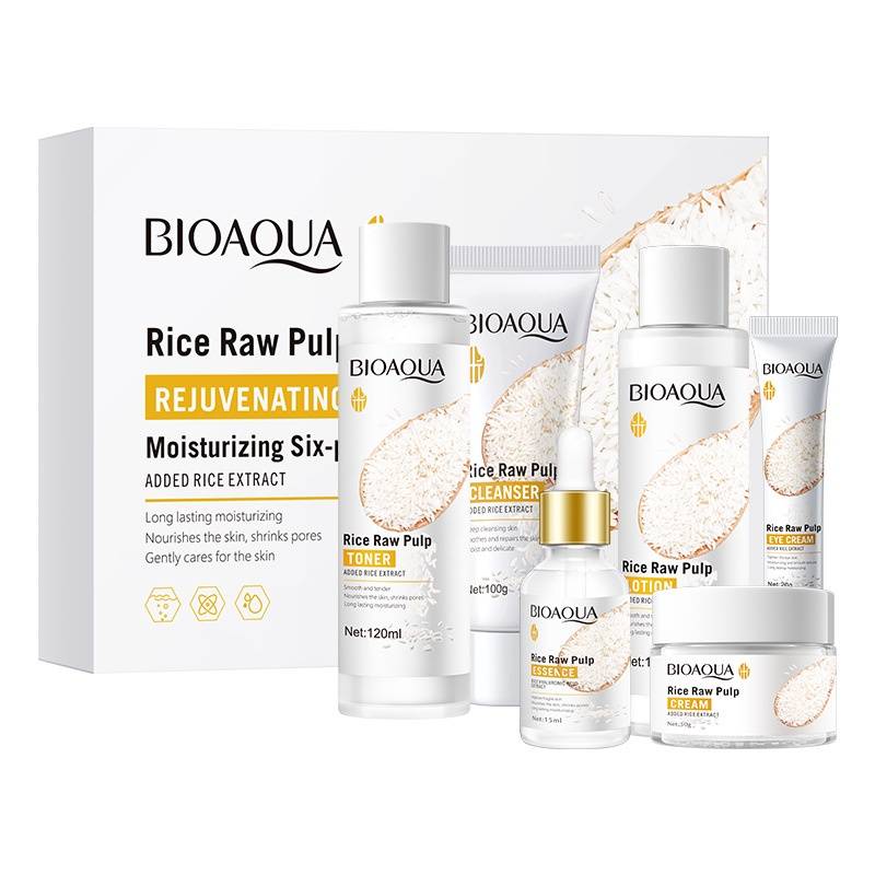 BIOAQUA 6 IN 1 Rice Raw Pulp Moisturizing Hydrating Skin Rejuvenation Six-piece Skin Care Set