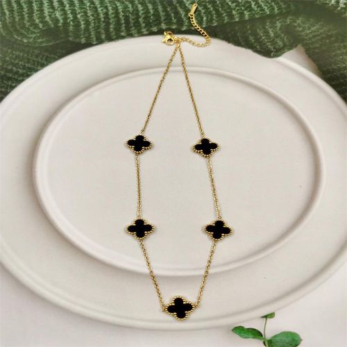 Exquisite Six-Leaf Clover Necklace 18K Gold Non-Fading Titanium Steel Fashion All-Match Temperament Female High-Grade Light Luxury Necklace With Earrings