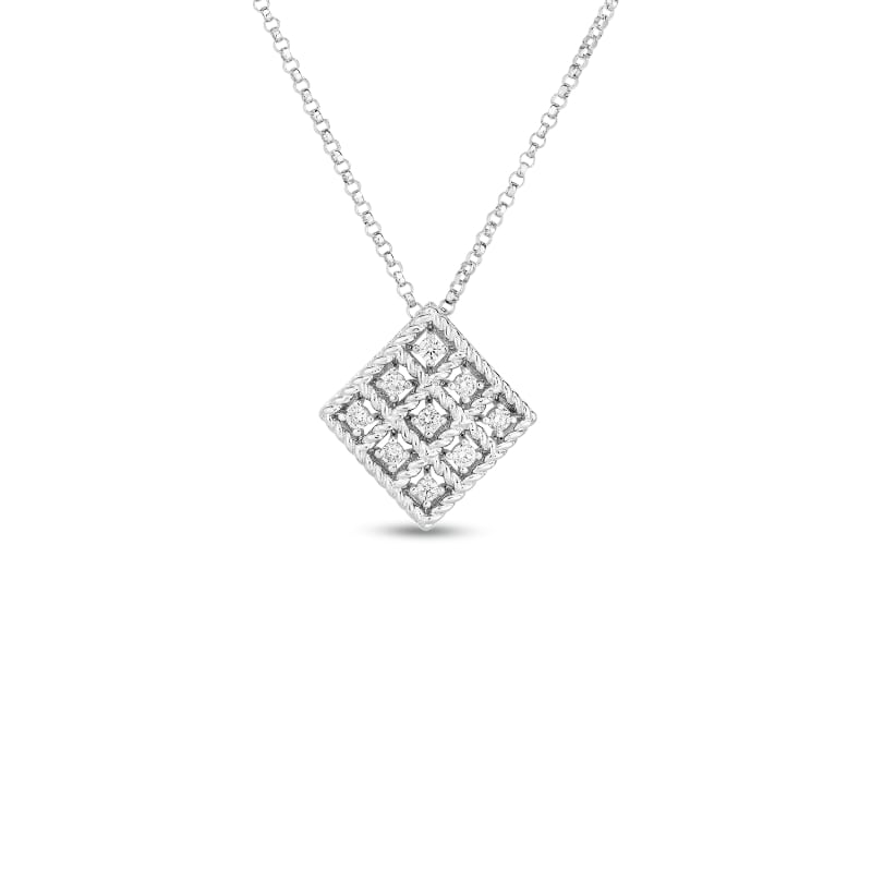 ROBERTO COIN DIAMOND BYZANTINE BAROCCO SMALL SQUARE PENDANT WITH EARRINGS