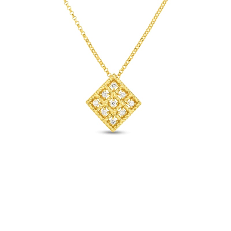 ROBERTO COIN DIAMOND BYZANTINE BAROCCO SMALL SQUARE PENDANT WITH EARRINGS