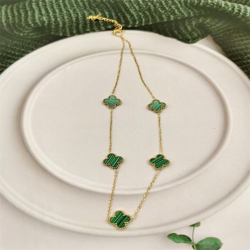 Exquisite Six-Leaf Clover Necklace 18K Gold Non-Fading Titanium Steel Fashion All-Match Temperament Female High-Grade Light Luxury Necklace With Earrings