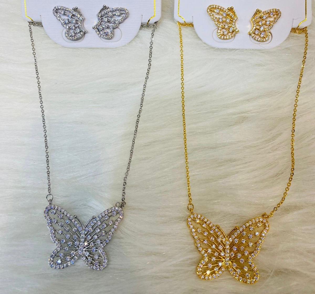 Butterfly Pendent Necklace With Earrings